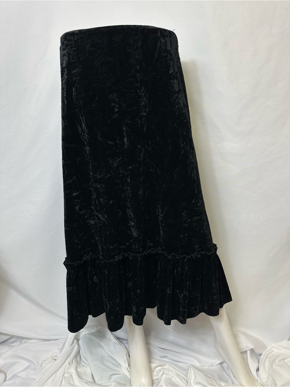 Metaphor Black Velvet Ruffle-Hem Maxi Skirt